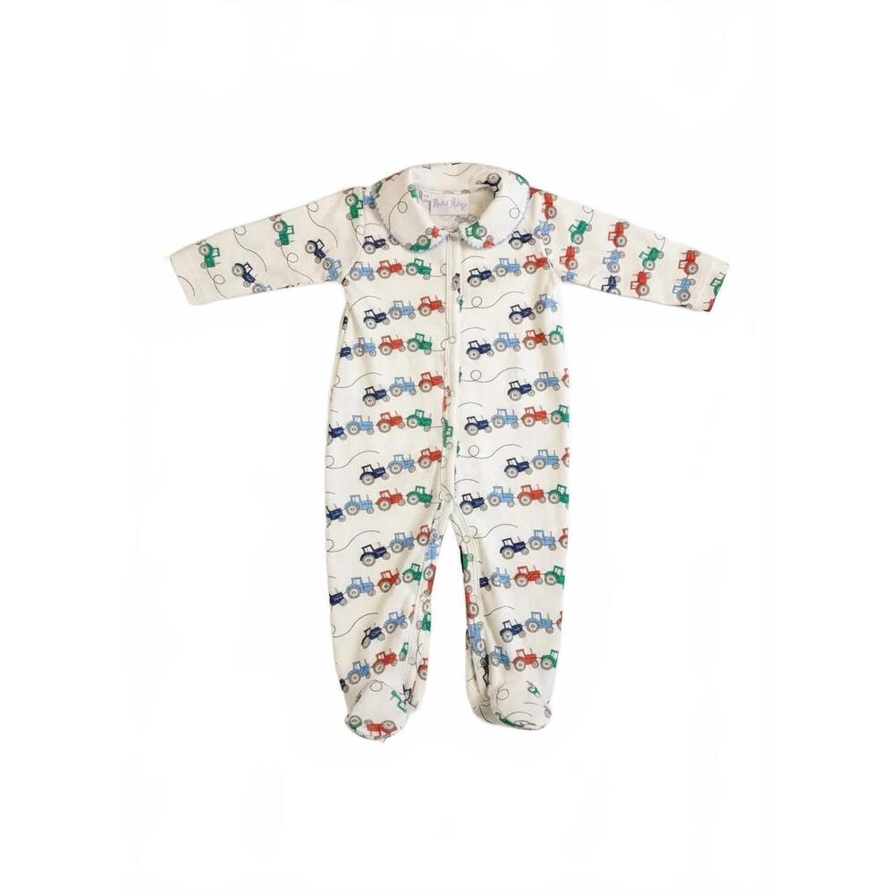 NEW RACHEL RILEY kids' tractor print footies in white multi